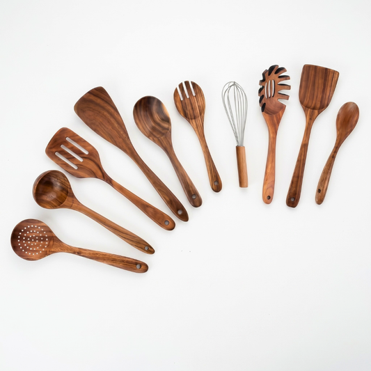 10-Piece Teak Wood Utensil Set